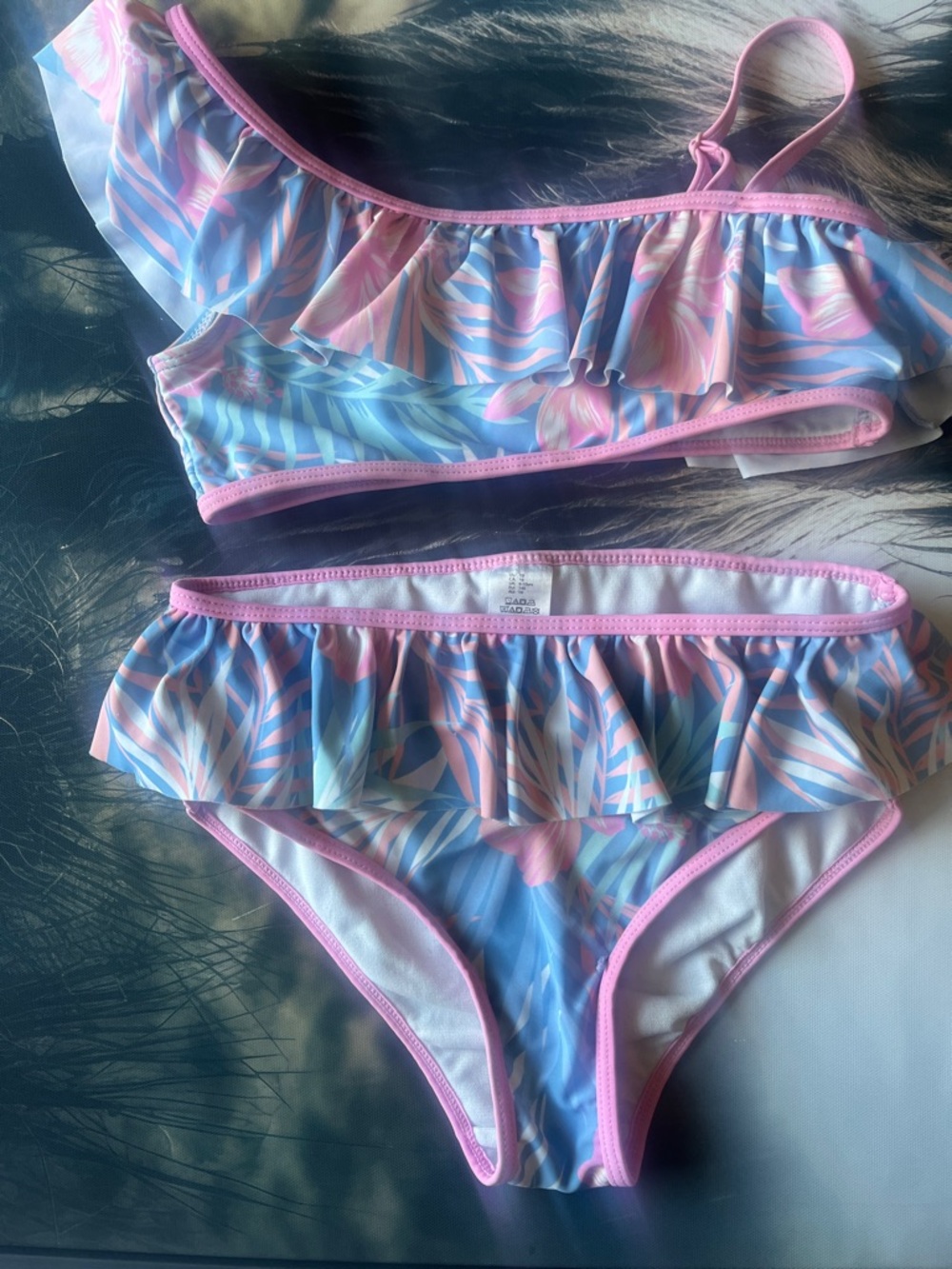 Tommy Bahama Girls Pink & Blue Ruffle Bikini Set